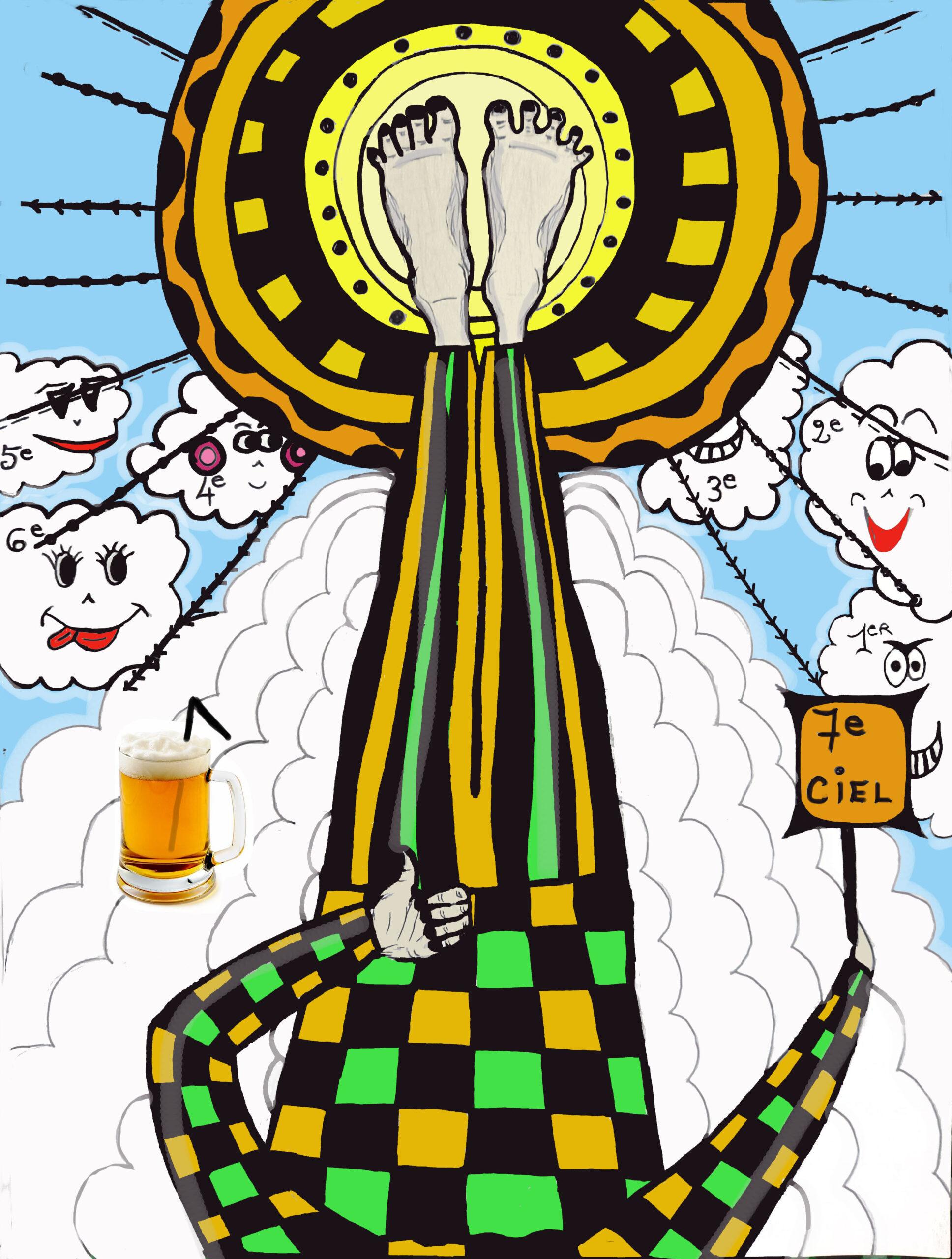 Illustration "7ème ciel" en couleur réalisée de manière manuelle et numérique.