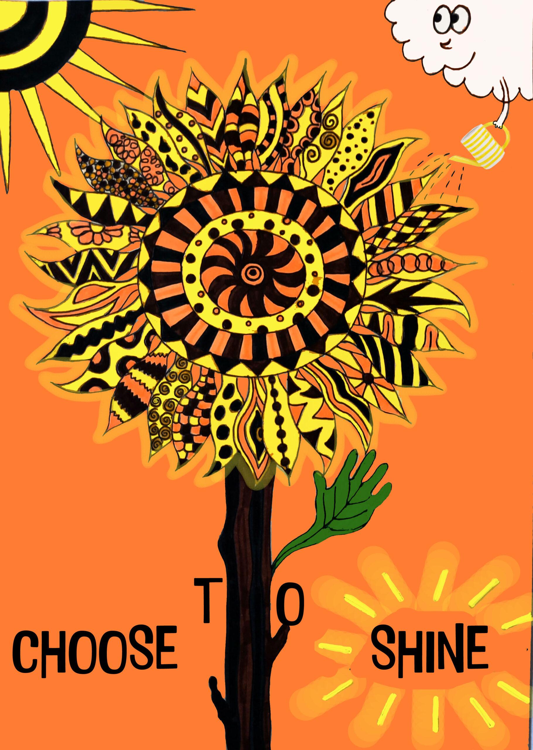 Illustration "choose to shine" en couleur réalisée de manière manuelle et numérique.