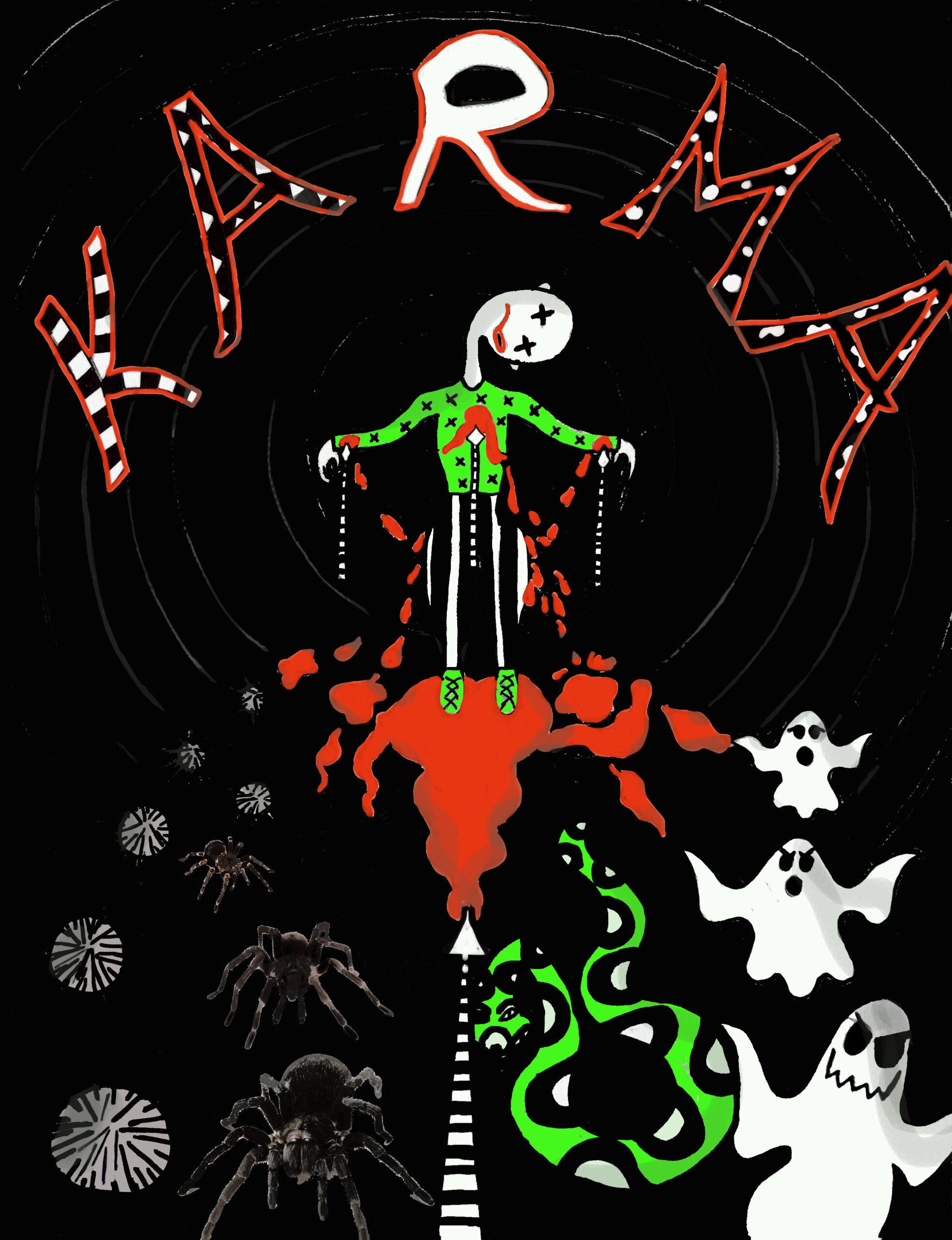 Illustration sur le karma en couleur réalisée de manière manuelle et numérique.